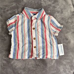 Old Navy Striped Short-Sleeve Button-Up Shirt - Red, Blue & Green